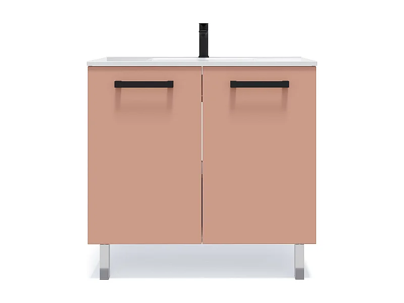 Meuble de salle de bain suspendu avec pieds vasque intégrée 90cm 2 portes Abricot - Chelsea