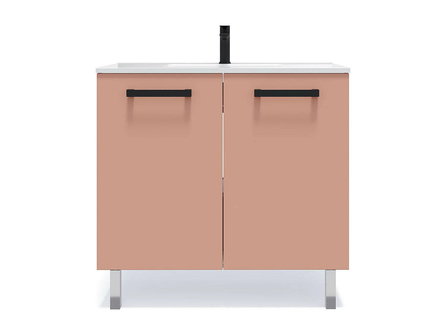 Meuble de salle de bain suspendu avec pieds vasque intégrée 90cm 2 portes Abricot - Chelsea