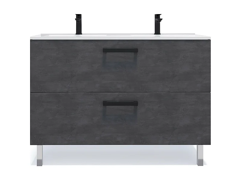 Meuble de salle de bain suspendu avec pieds double vasque intégrée 120cm 2 tiroirs Ardoise métallisée - Chelsea