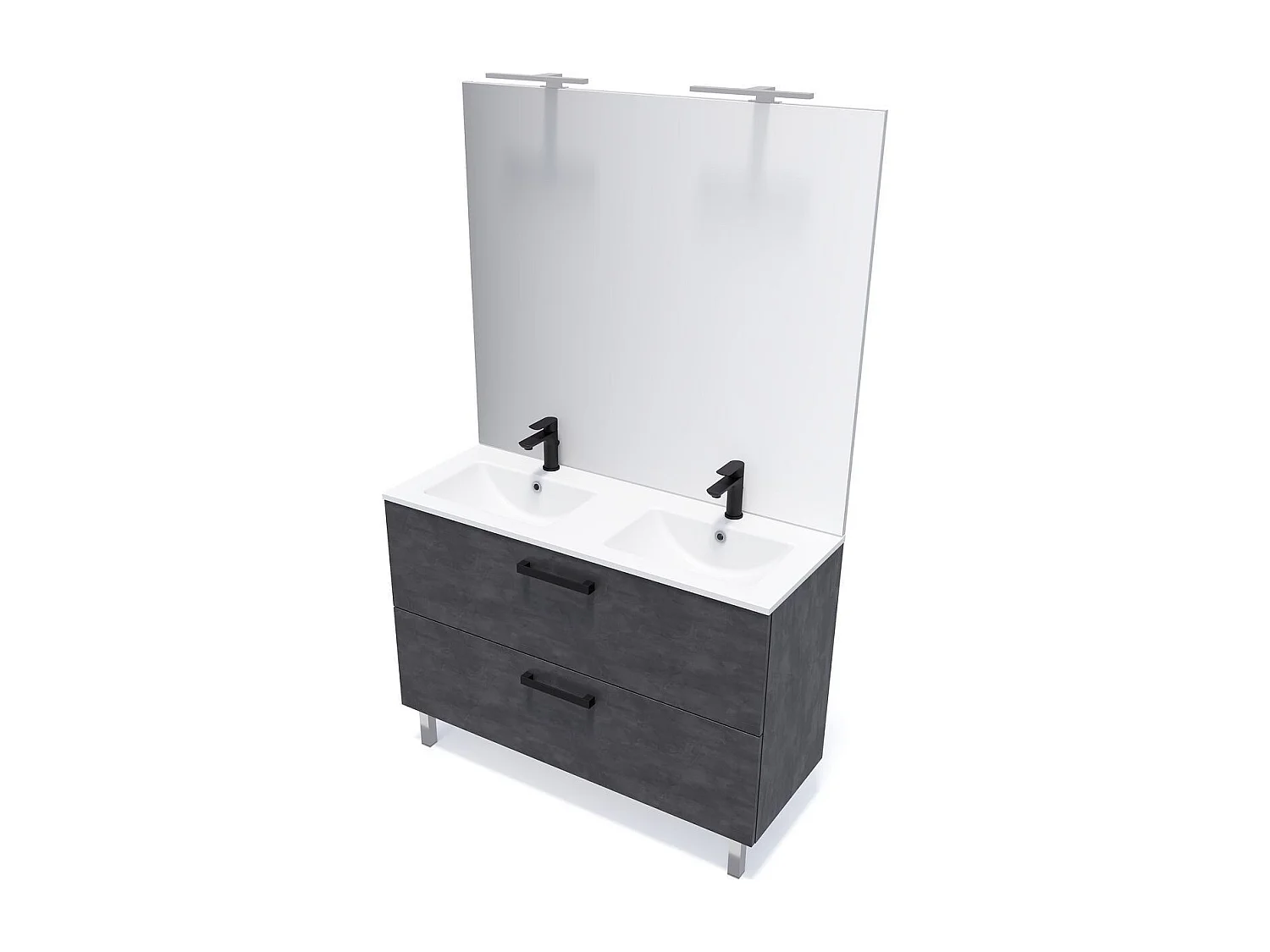 Meuble de salle de bain suspendu avec pieds double vasque intégrée 120cm 2 tiroirs Ardoise métallisée - Chelsea