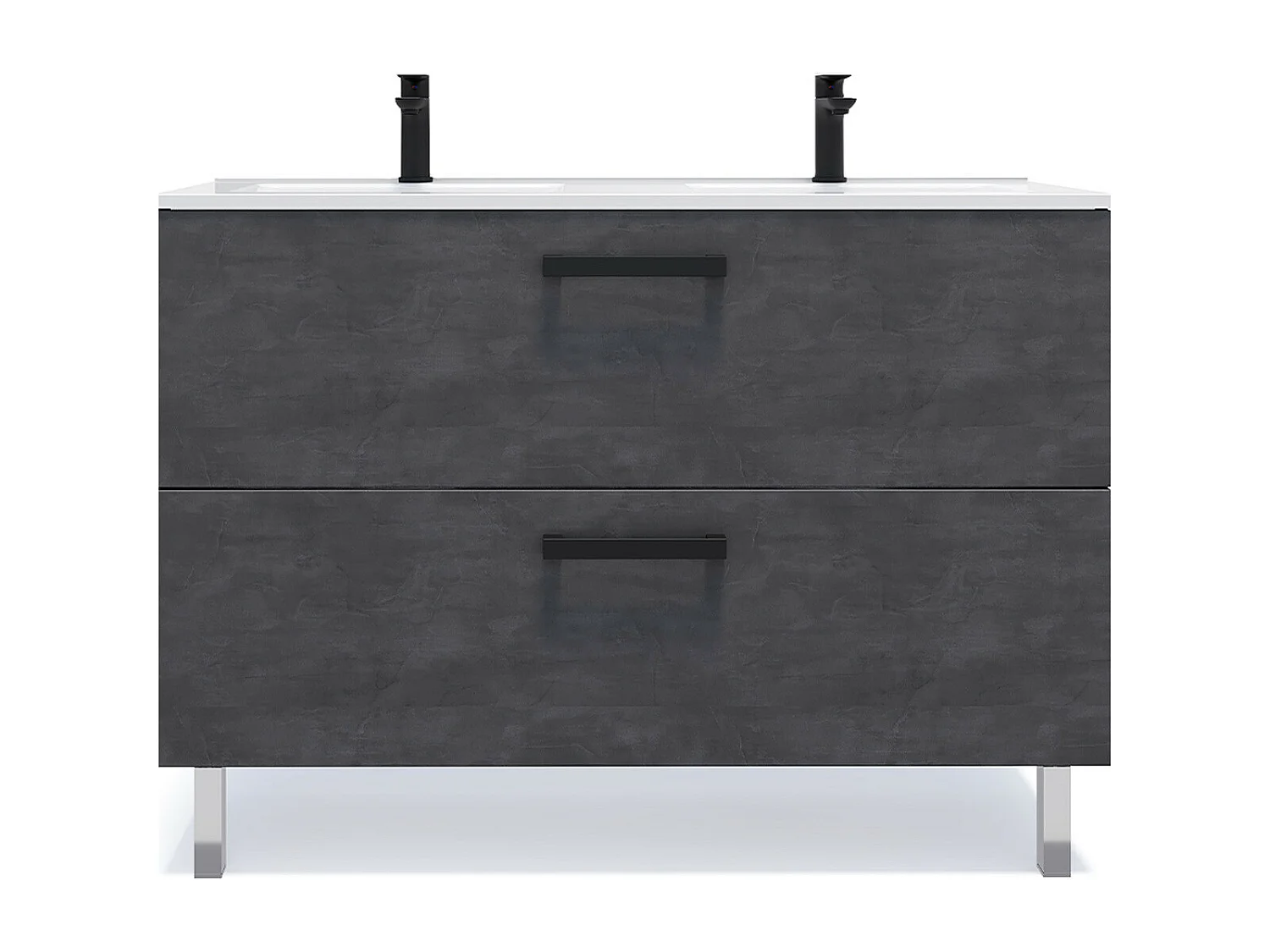 Meuble de salle de bain suspendu avec pieds double vasque intégrée 120cm 2 tiroirs Ardoise métallisée - Chelsea