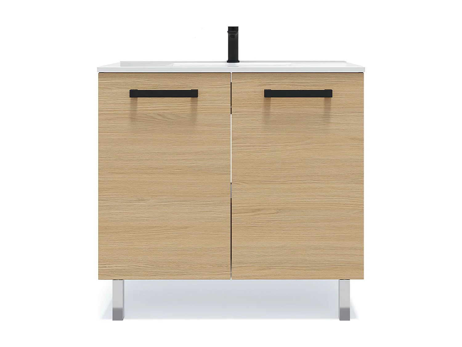 Meuble de salle de bain suspendu avec pieds vasque intégrée 90cm 2 portes Chêne clair - Chelsea