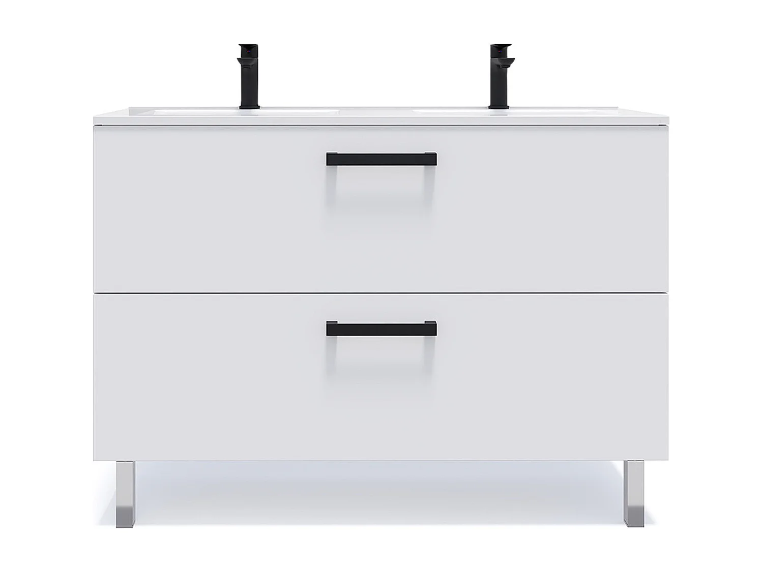 Meuble de salle de bain suspendu avec pieds double vasque intégrée 120cm 2 tiroirs Blanc - Chelsea