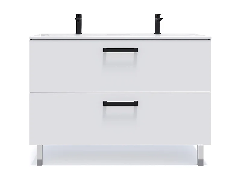 Meuble de salle de bain suspendu avec pieds double vasque intégrée 120cm 2 tiroirs Blanc - Chelsea