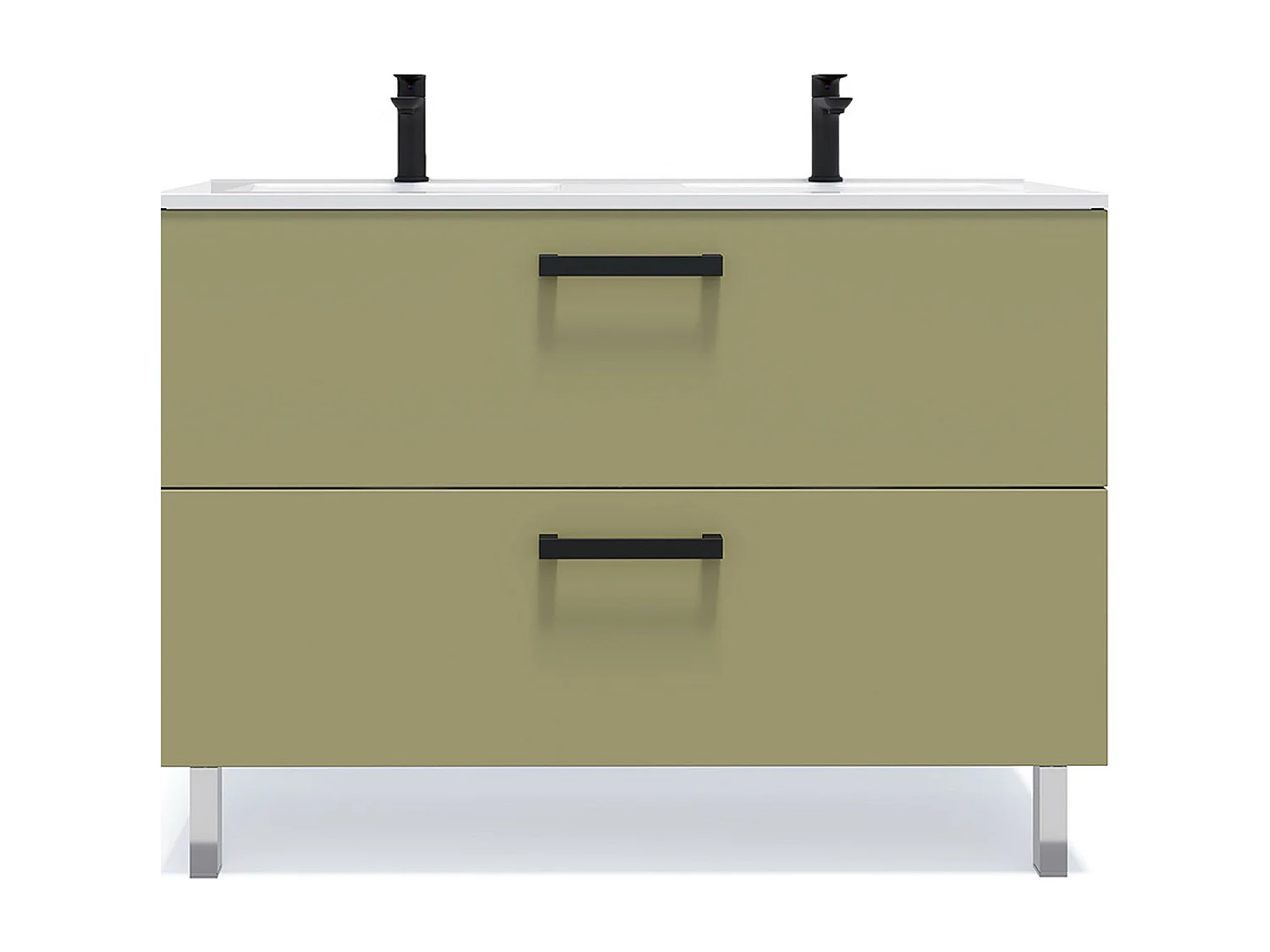 Meuble de salle de bain suspendu avec pieds double vasque intégrée 120cm 2 tiroirs Vert olive - Chelsea