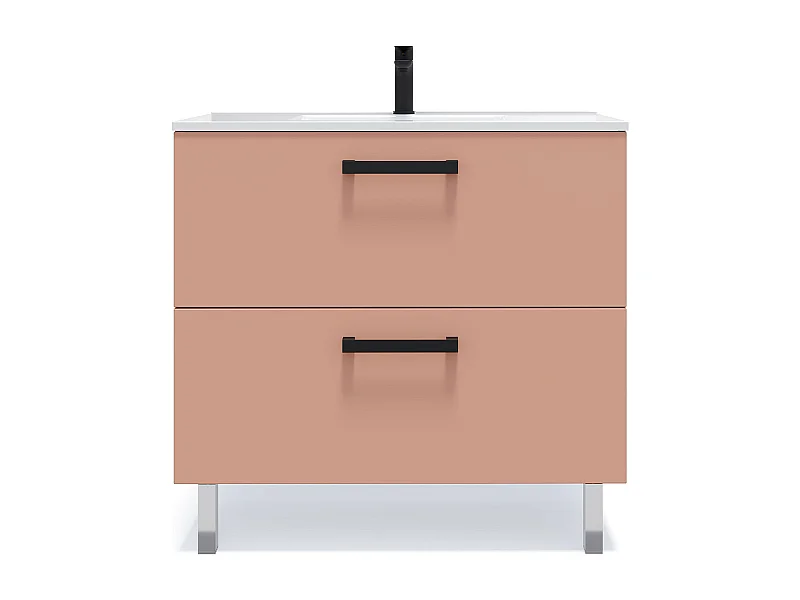 Meuble de salle de bain suspendu avec pieds vasque intégrée 90cm 2 tiroirs Abricot - Chelsea