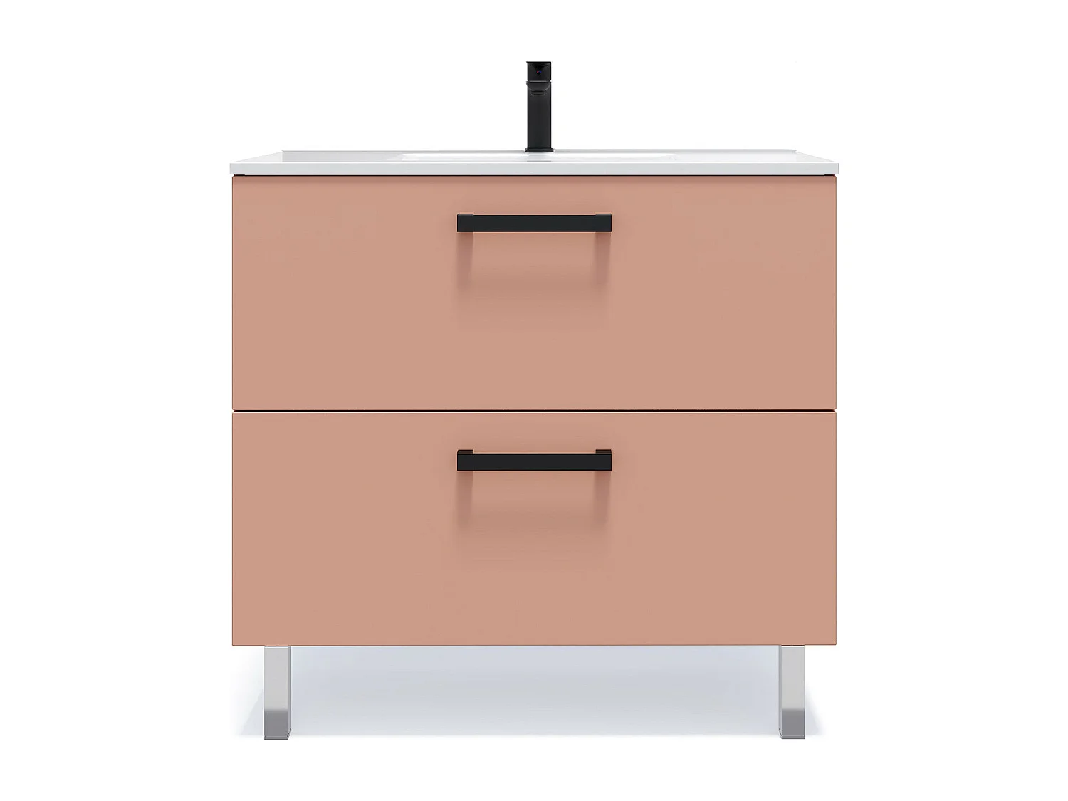 Meuble de salle de bain suspendu avec pieds vasque intégrée 90cm 2 tiroirs Abricot - Chelsea