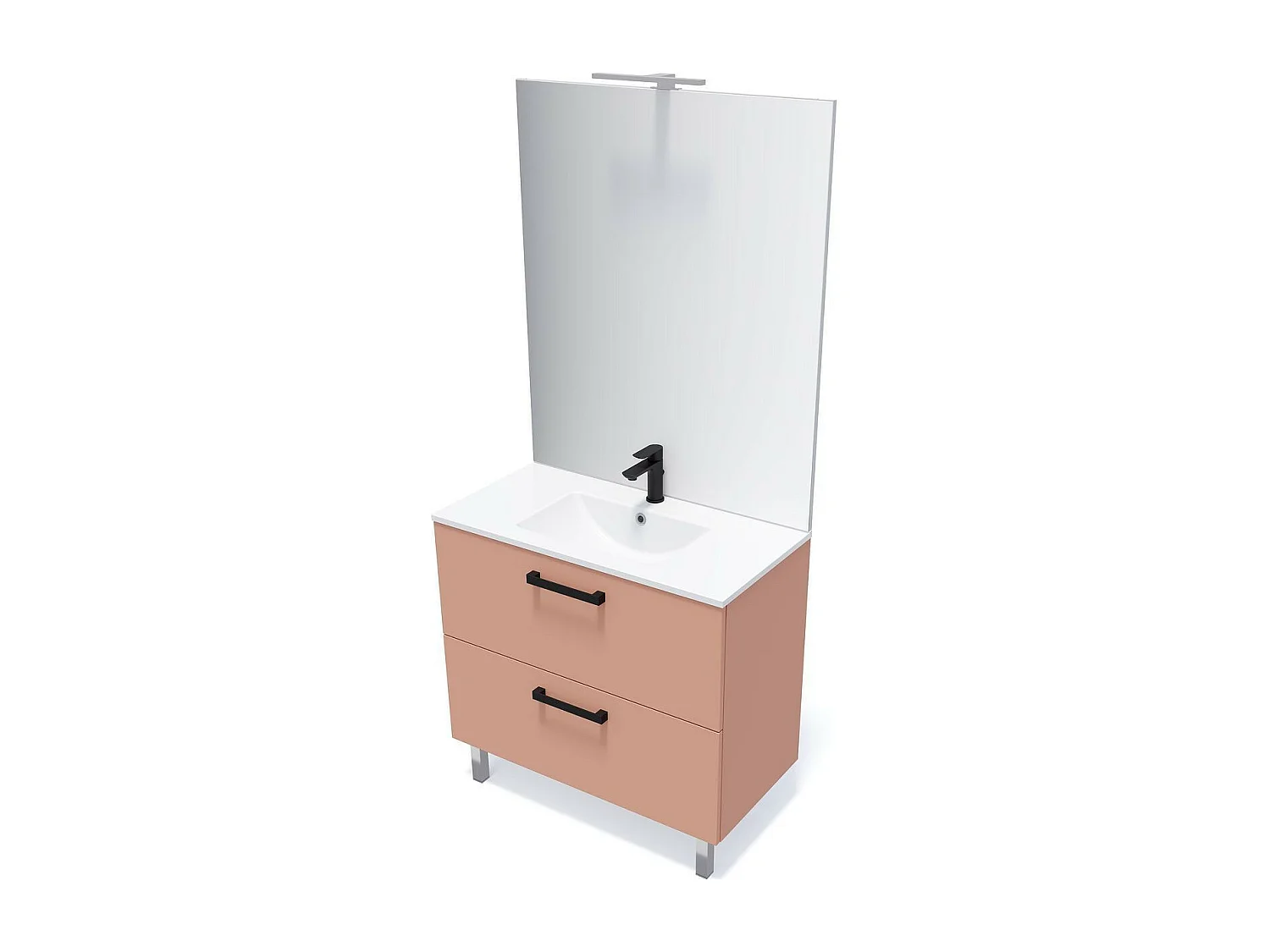 Meuble de salle de bain suspendu avec pieds vasque intégrée 90cm 2 tiroirs Abricot - Chelsea