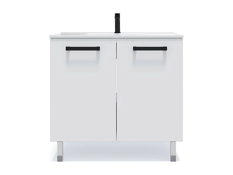 Meuble de salle de bain suspendu avec pieds vasque intégrée 90cm 2 portes Blanc - Chelsea