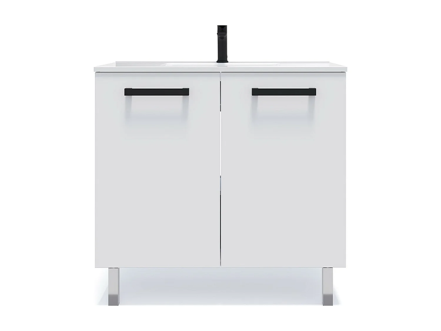 Meuble de salle de bain suspendu avec pieds vasque intégrée 90cm 2 portes Blanc - Chelsea