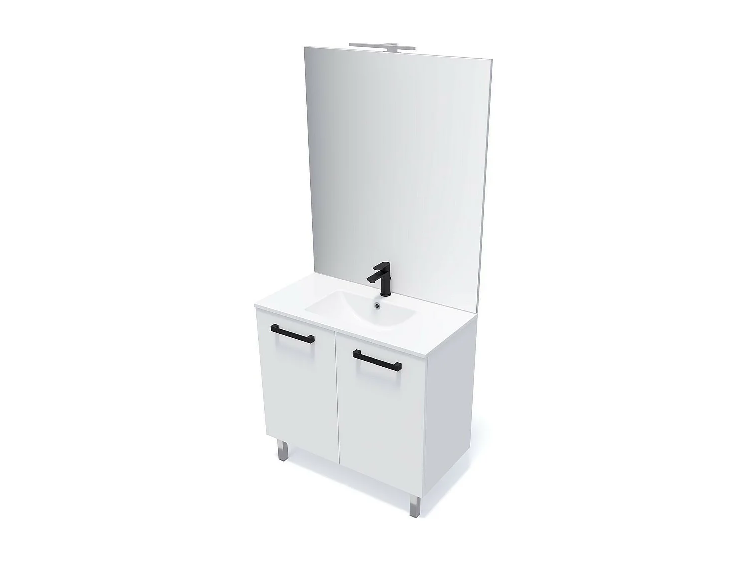 Meuble de salle de bain suspendu avec pieds vasque intégrée 90cm 2 portes Blanc - Chelsea