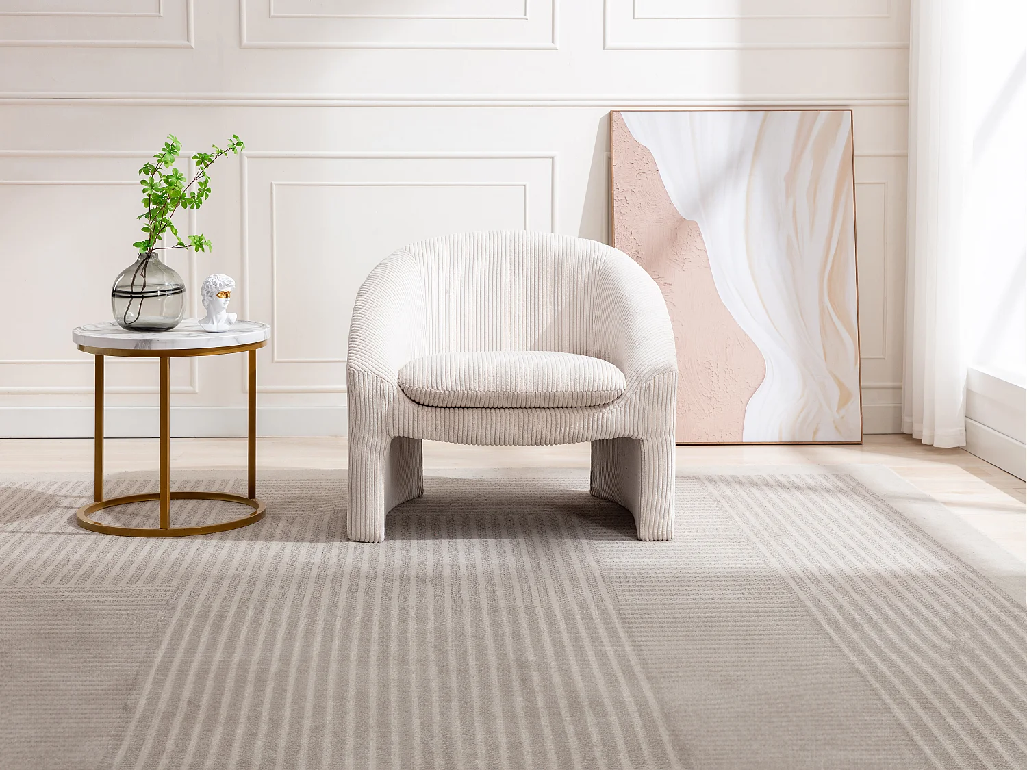 Fauteuil en velours côtelé crème OSSANA