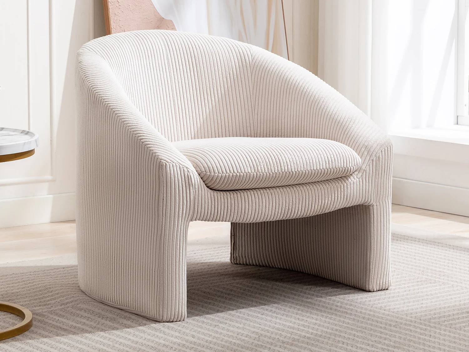 Fauteuil en velours côtelé crème OSSANA