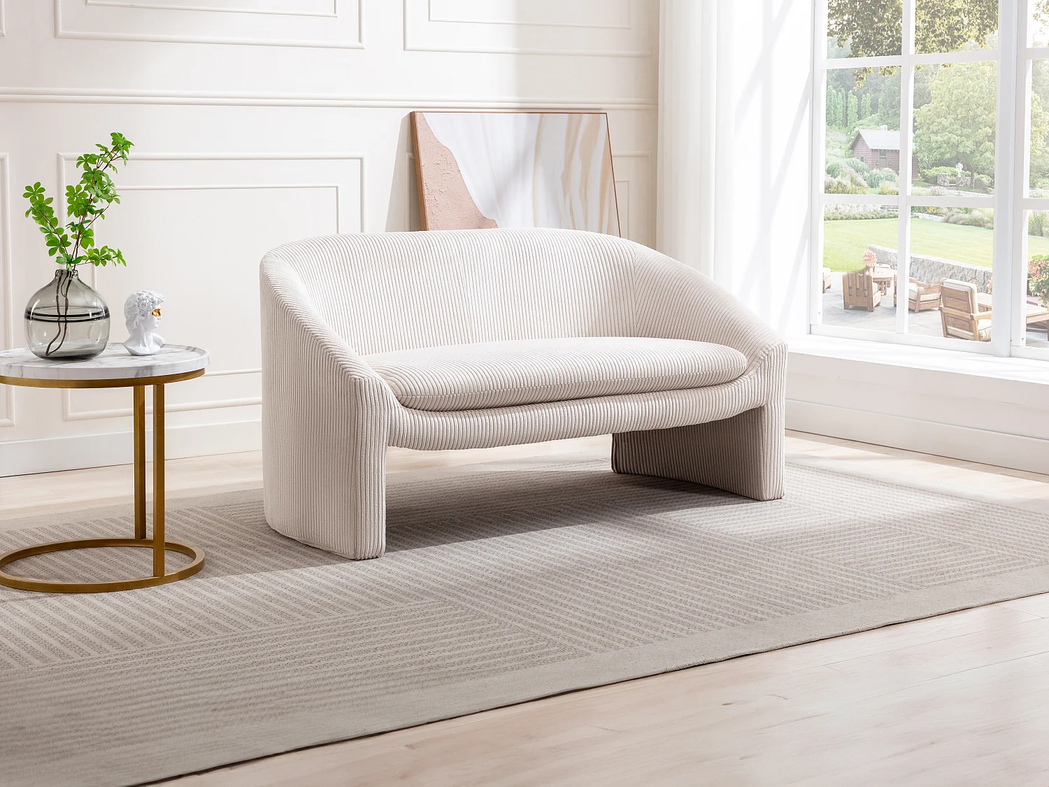 Sofa 2-Sitzer - Cord - Cremefarben - OSSANA