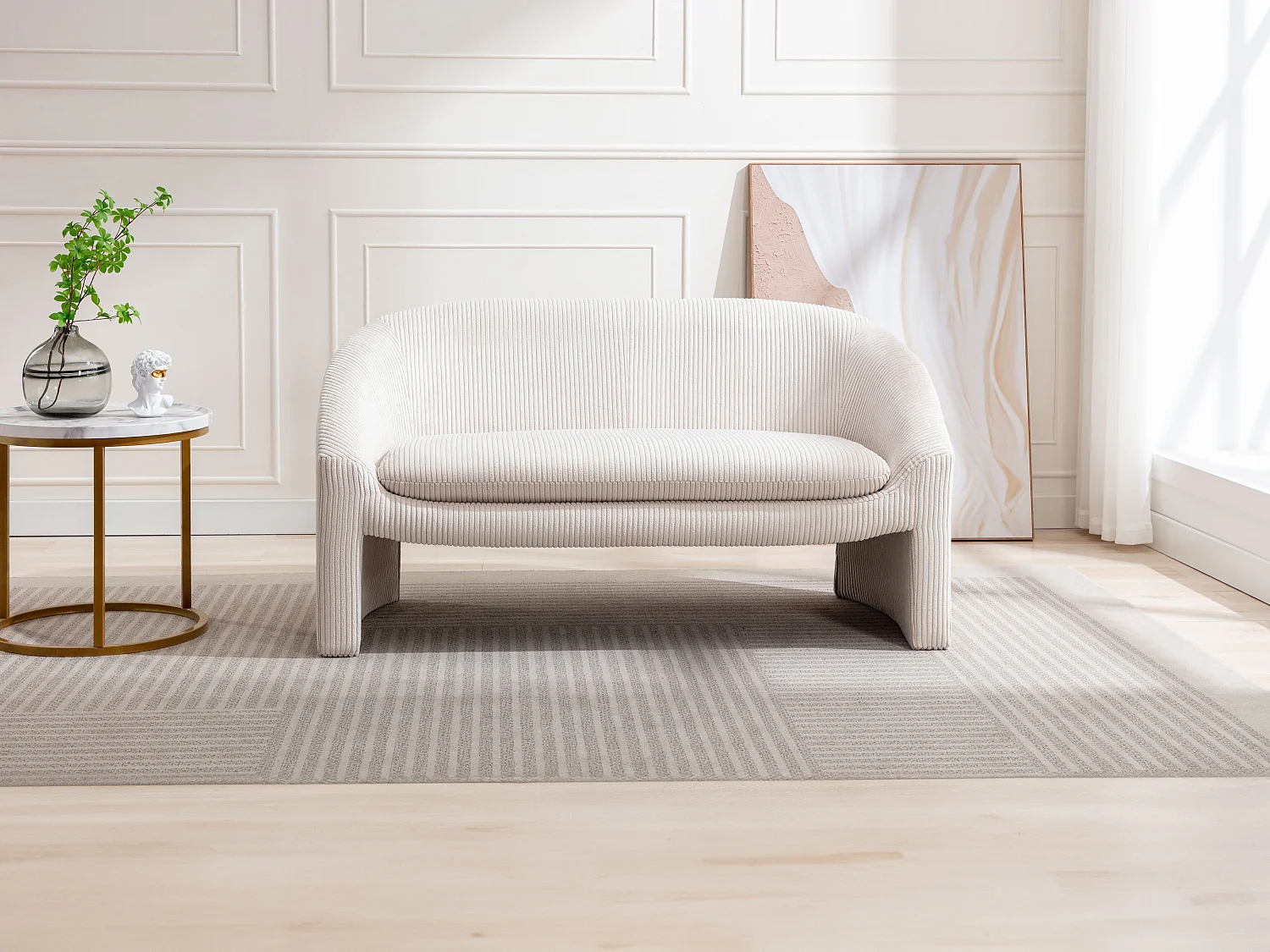 Sofa 2-Sitzer - Cord - Cremefarben - OSSANA