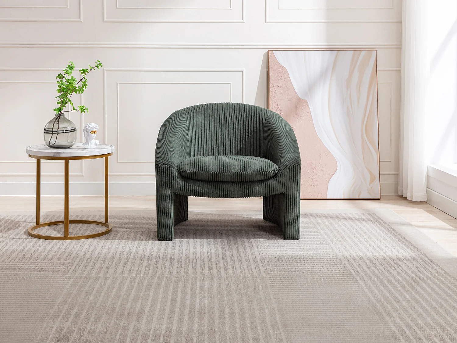 Fauteuil en velours côtelé vert OSSANA