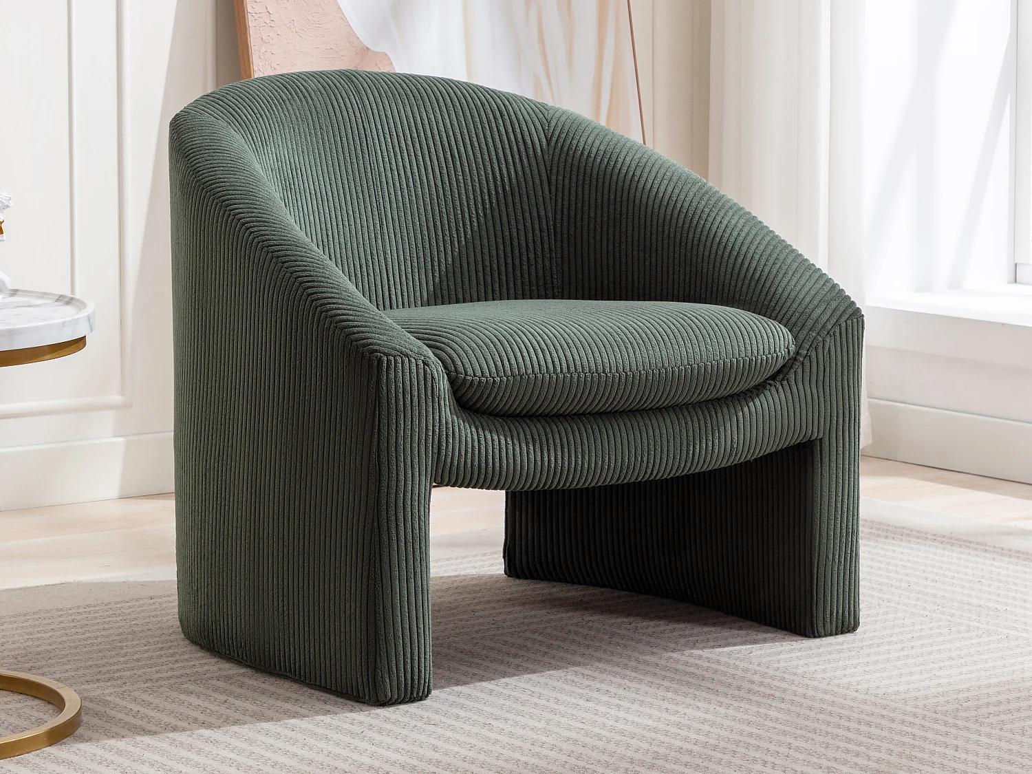 Fauteuil en velours côtelé vert OSSANA