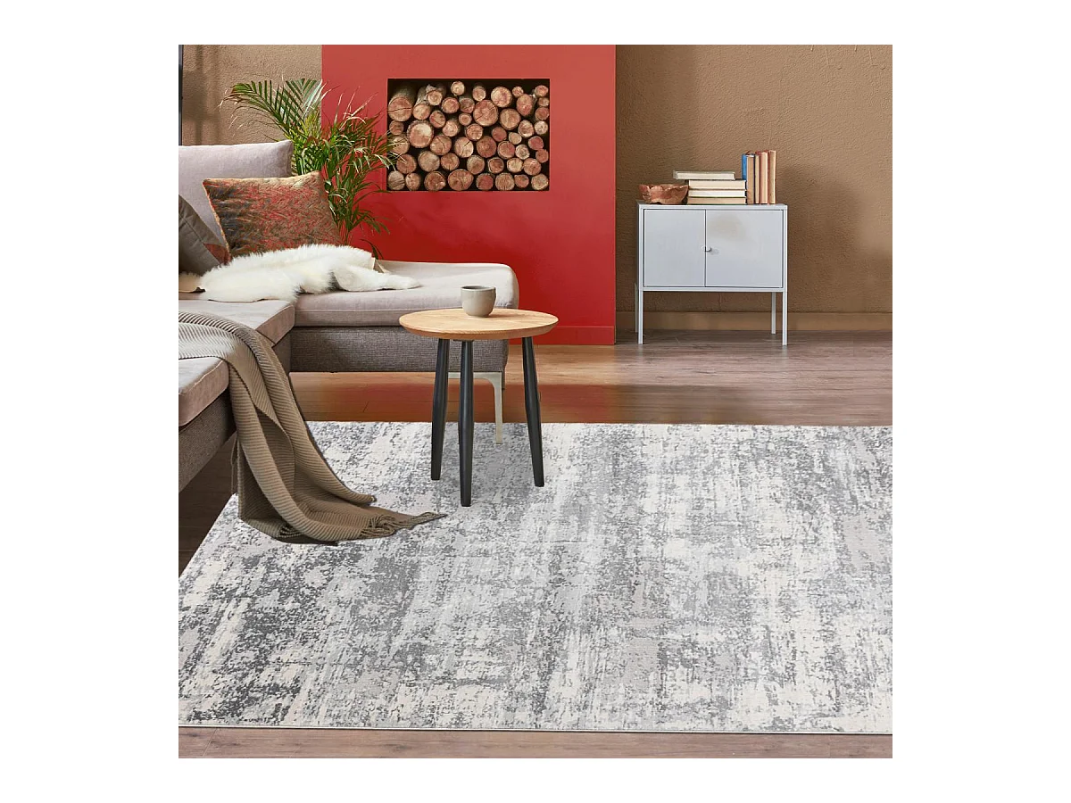 tapis chambre 80x150 tissé gris rectangle motif abstrait BERLO