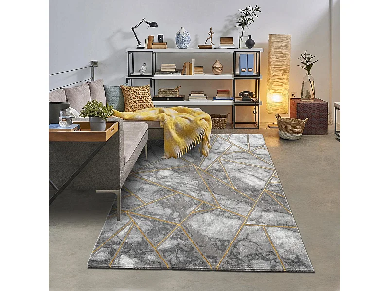 tapis salon 160x230 tissé or rectangle motif géométrique ERZU