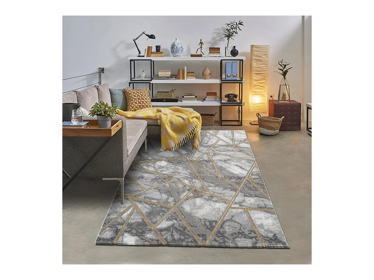 tapis salon 160x230 tissé or rectangle motif géométrique ERZU