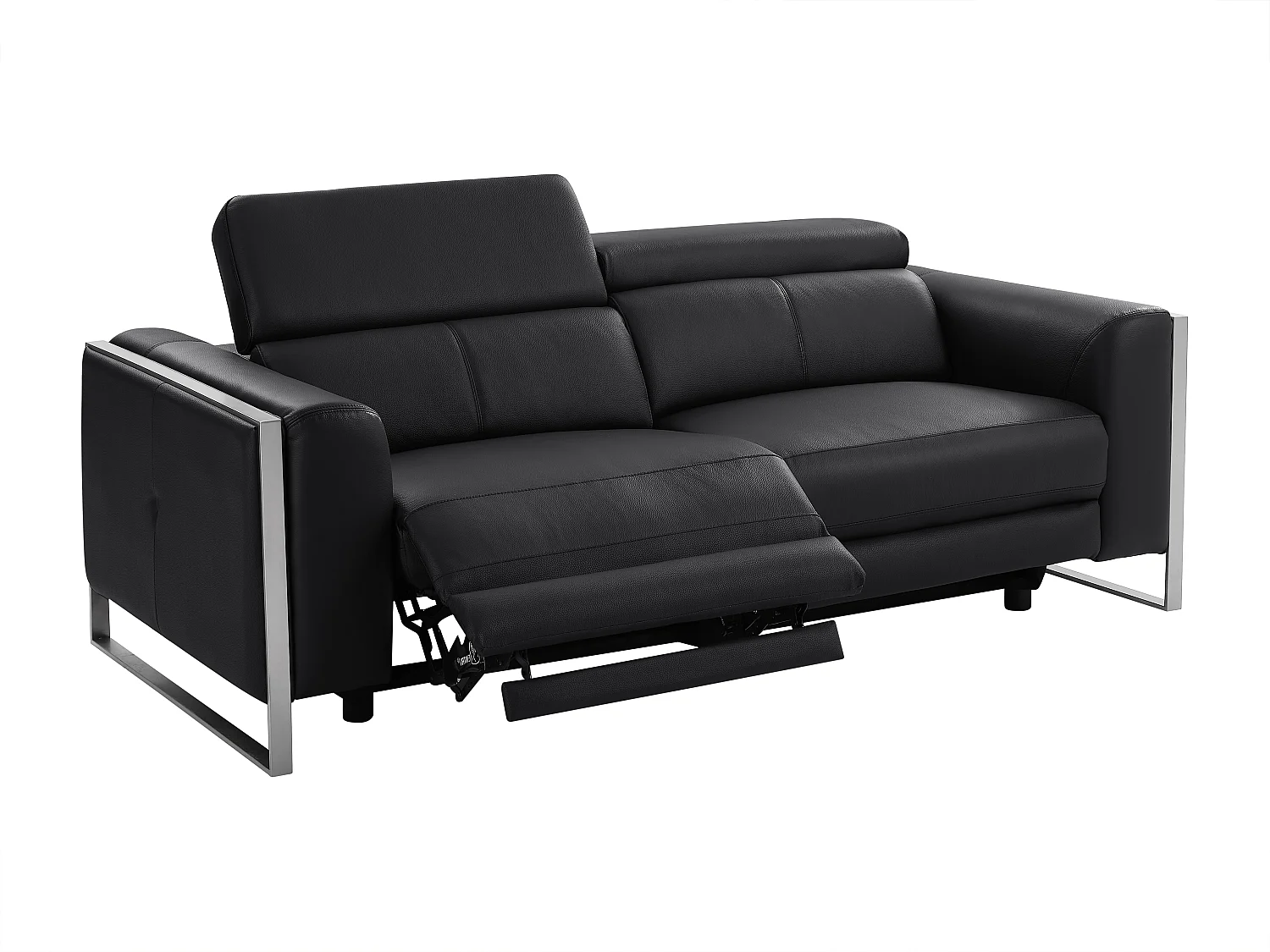 3-sits soffa med elektrisk avslappningsfunktion i svart läder DAVOLI