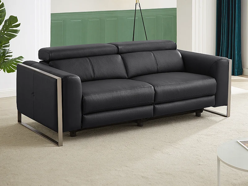 3-sits soffa med elektrisk avslappningsfunktion i svart läder DAVOLI