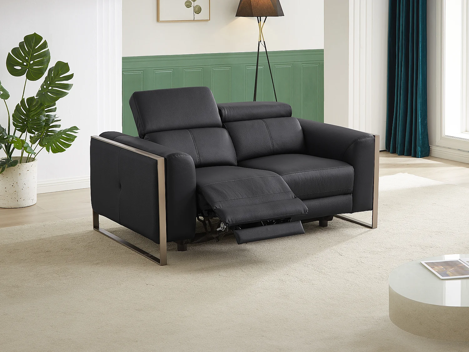 2-sits elfåtölj i svart läder DAVOLI