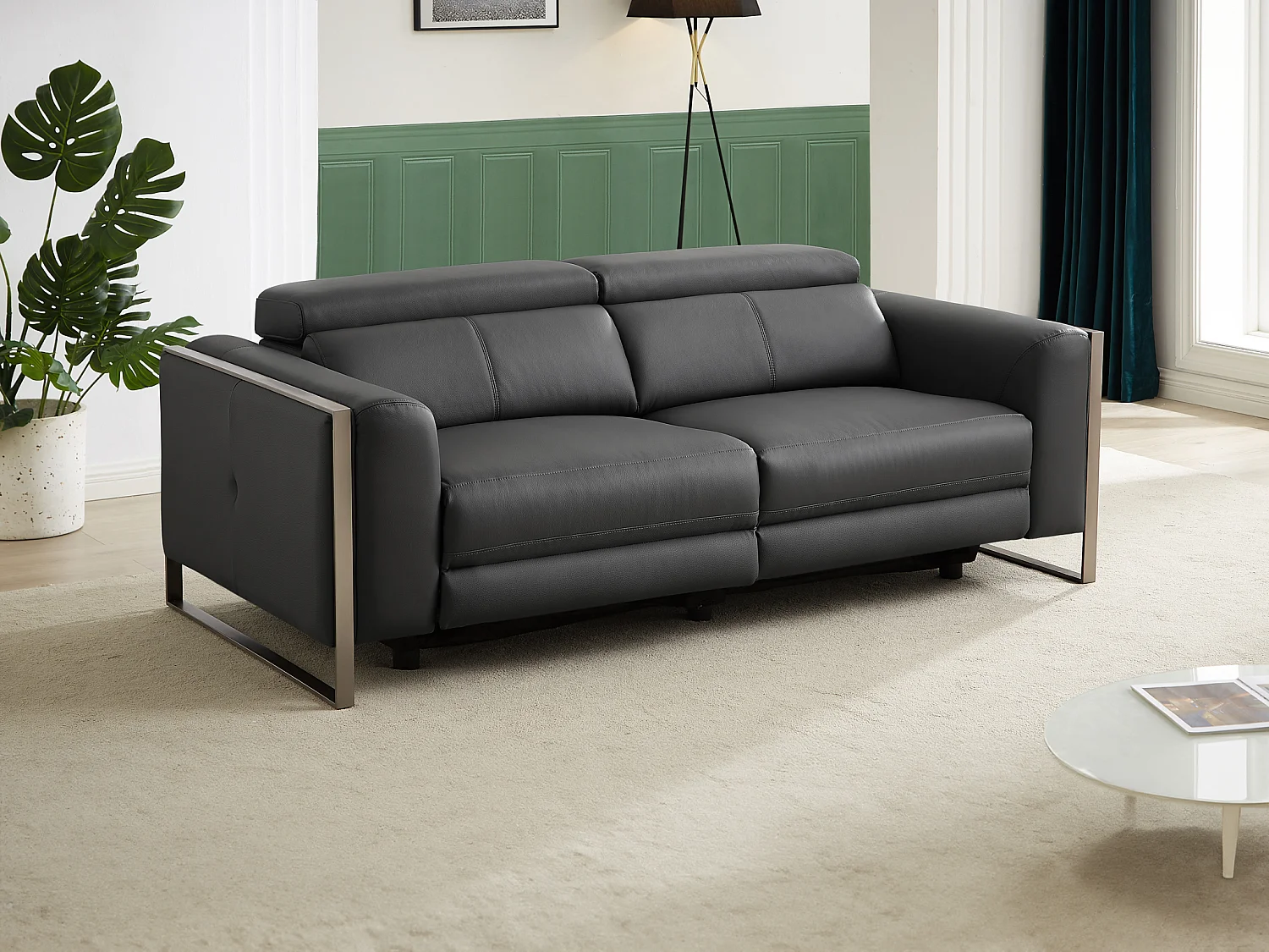 3-sits elektrisk relaxsoffa i antracitgrått läder DAVOLI