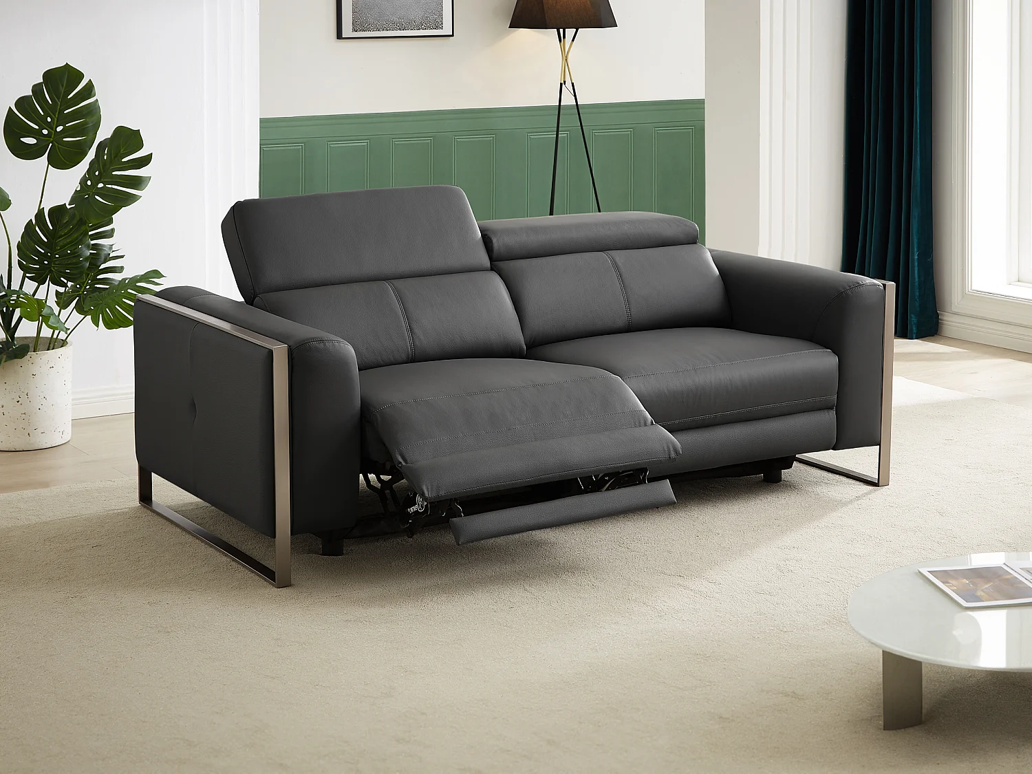 3-sits elektrisk relaxsoffa i antracitgrått läder DAVOLI