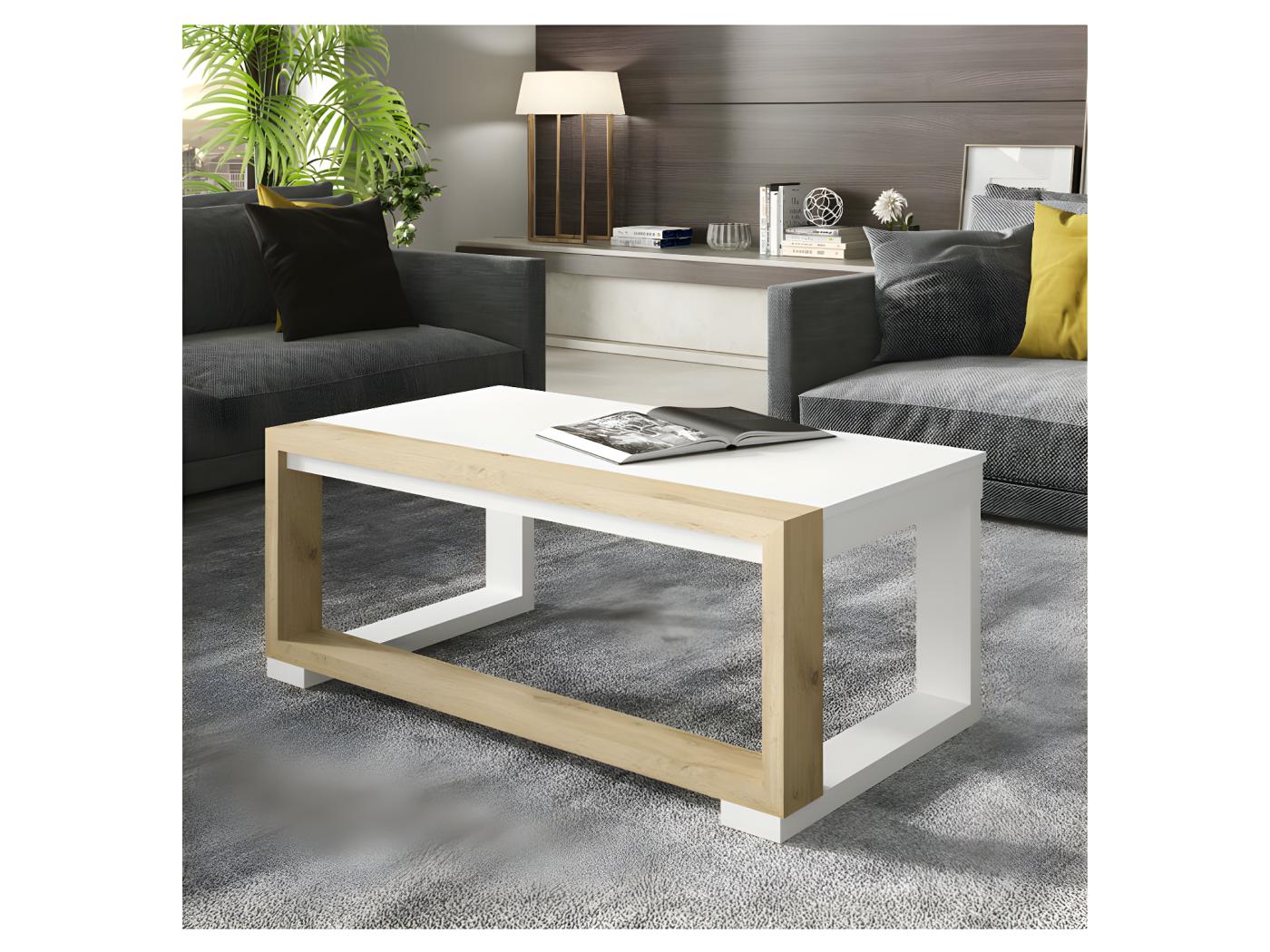 Table Basse Relevable Bois Blanc/Chêne Blond - UPTU