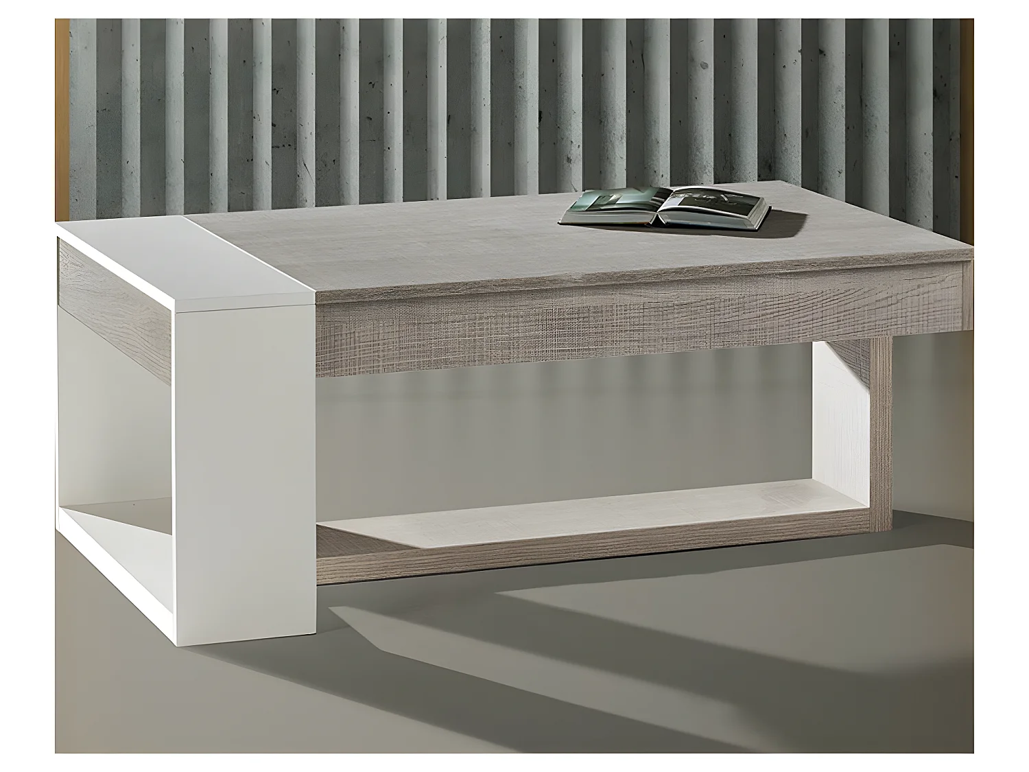 Table basse relevable Chêne clair/Blanc - ESTEBAN