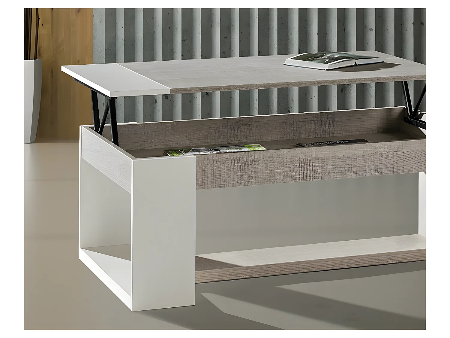 Table basse relevable Chêne clair/Blanc - ESTEBAN