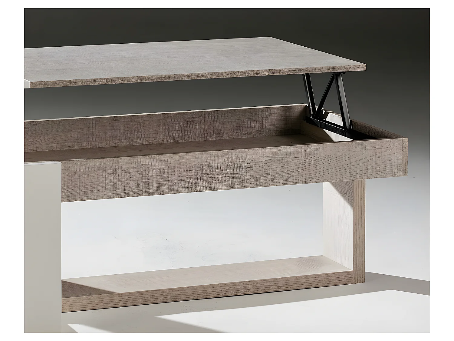 Table basse relevable Chêne clair/Blanc - ESTEBAN