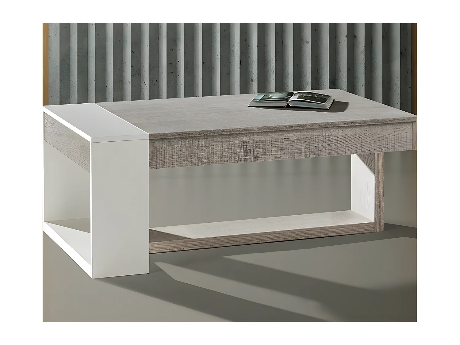 Table basse relevable Chêne clair/Blanc - ESTEBAN