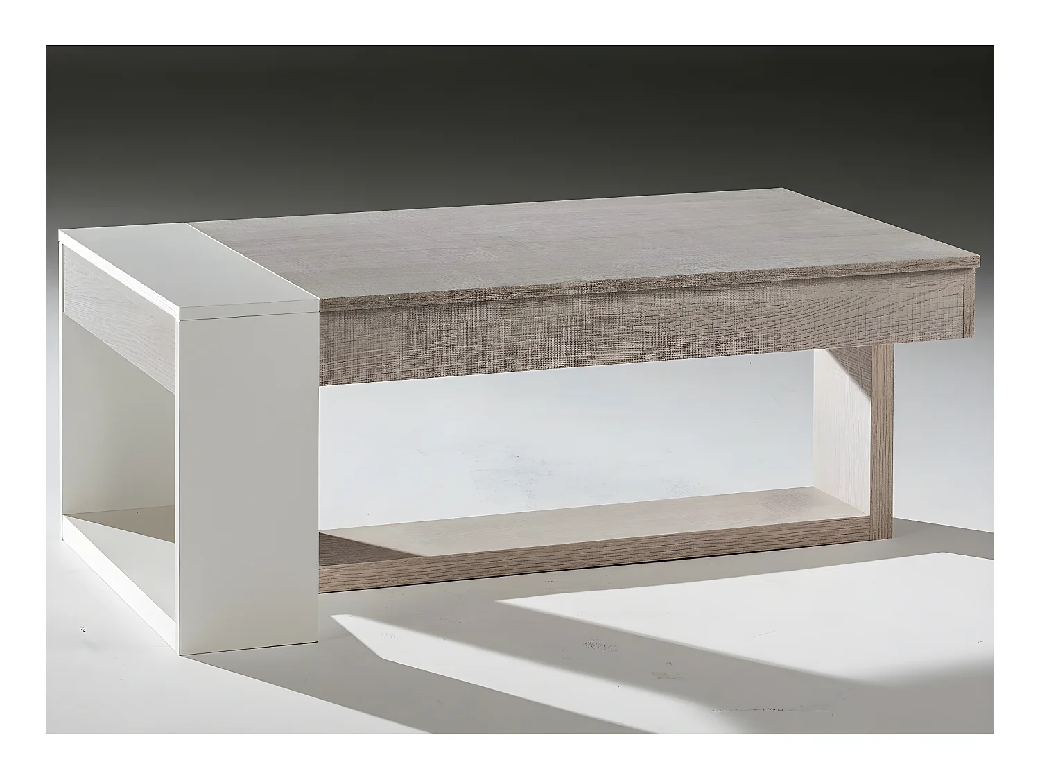 Table basse relevable Chêne clair/Blanc - ESTEBAN