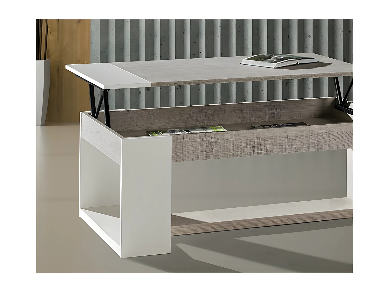 Table basse relevable Chêne clair/Blanc - ESTEBAN