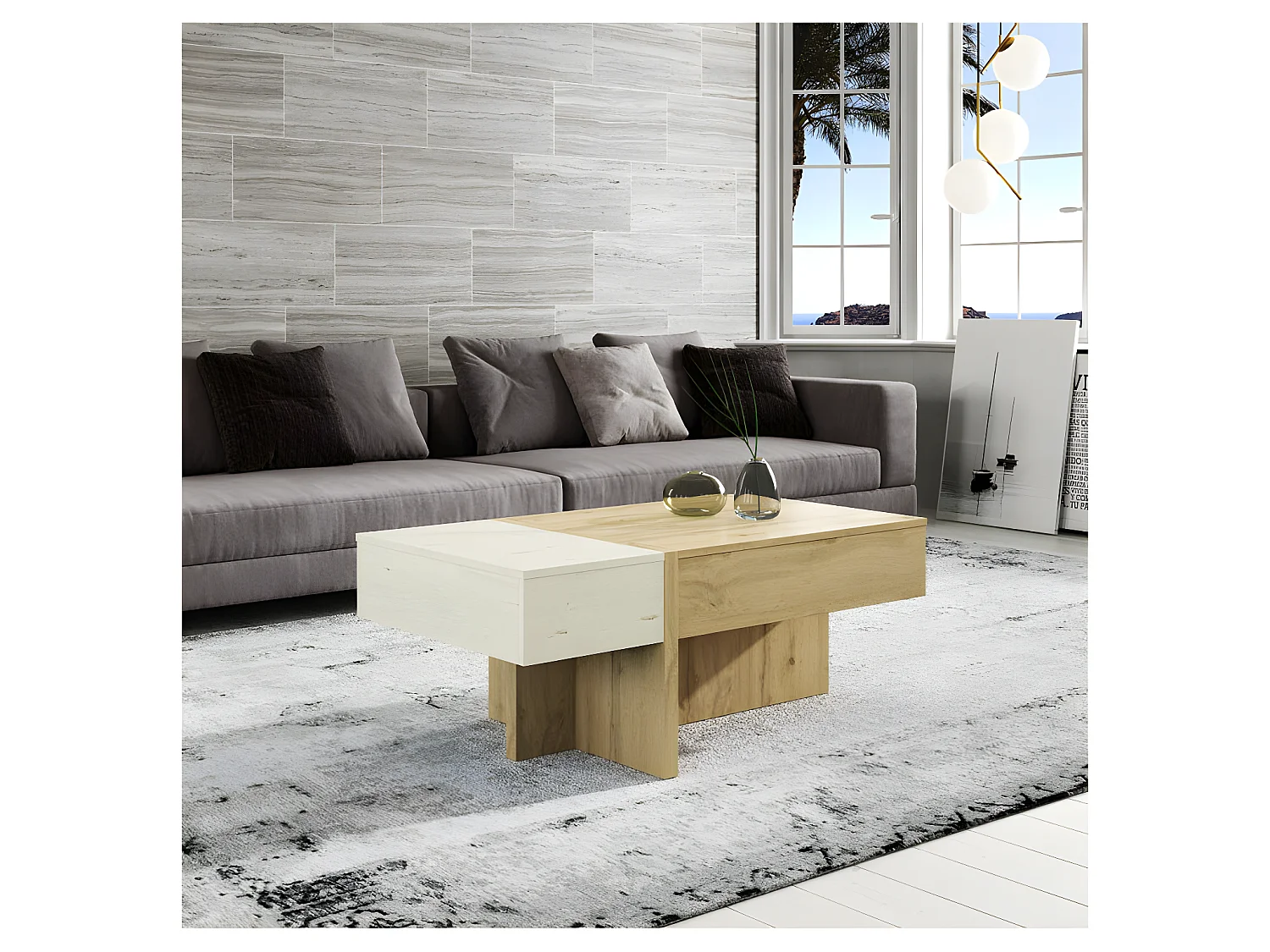 Table basse relevable Bois blanc/Chêne blond - AJAR