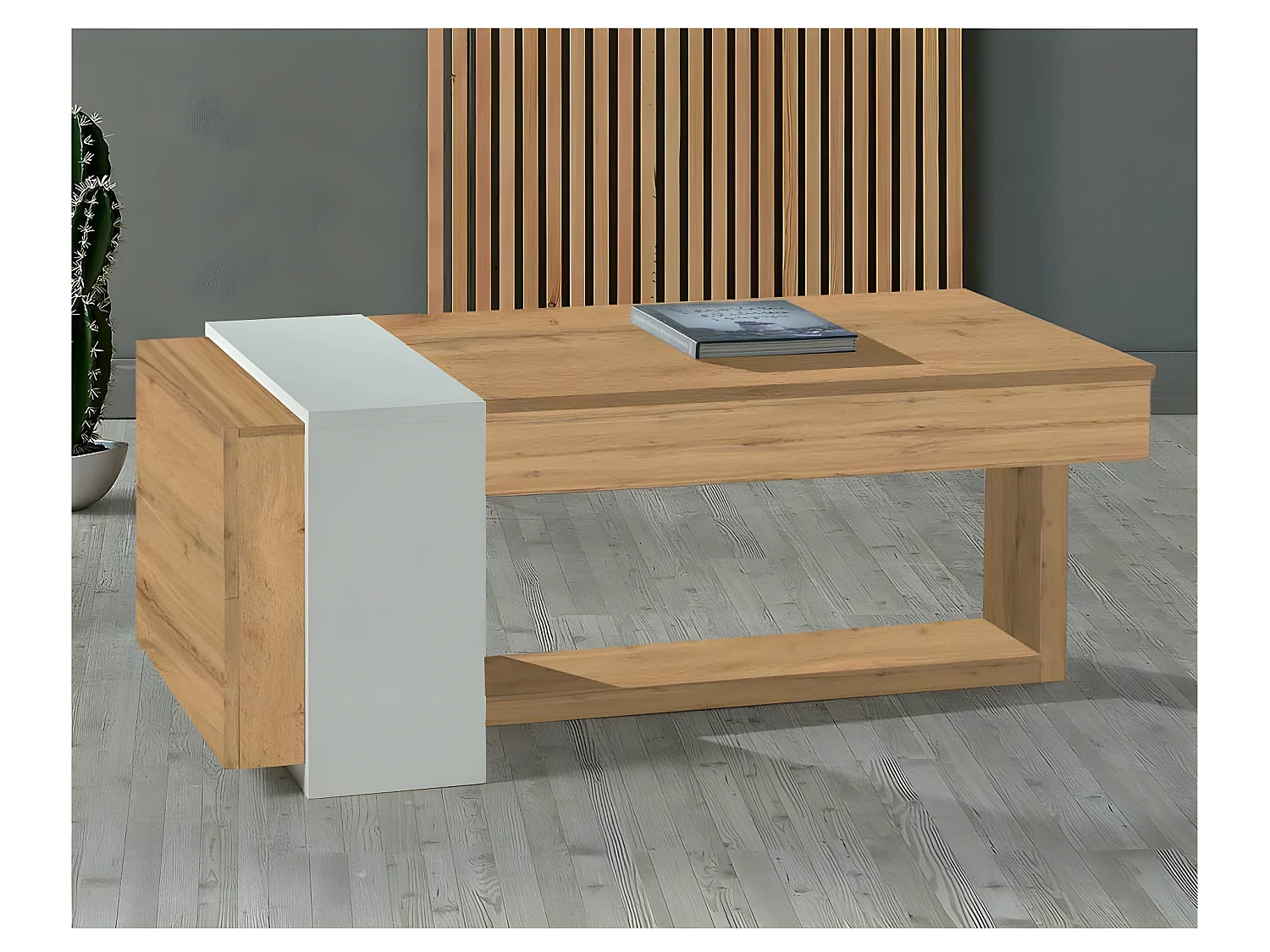 Table basse relevable 2 tiroirs Chêne blond/Bois blanc - ESTEBAN