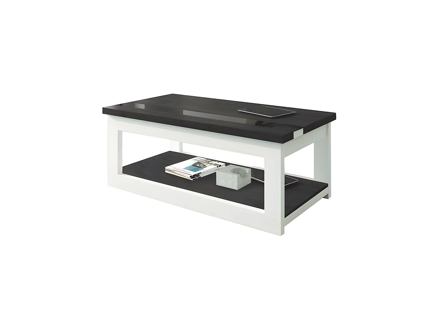 Table basse relevable Bois blanc/Bois noir - UPTI