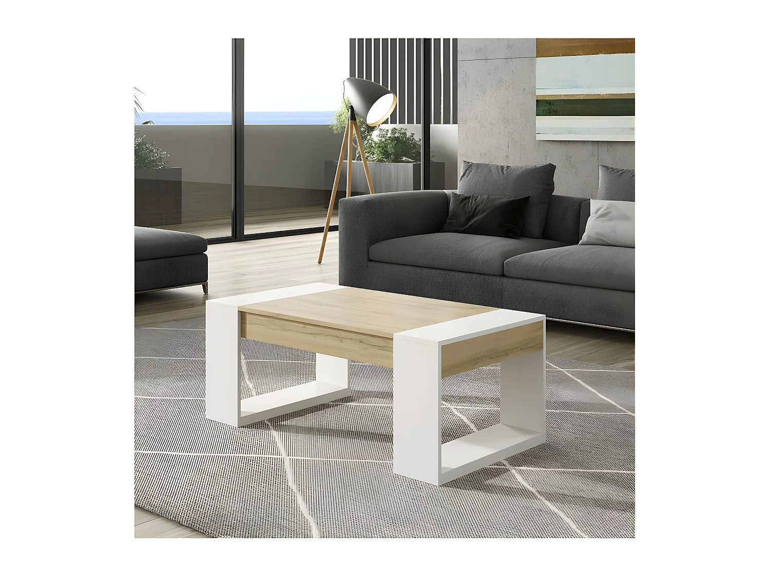 Table basse relevable Chêne blond/Bois blanc - PLAMOR