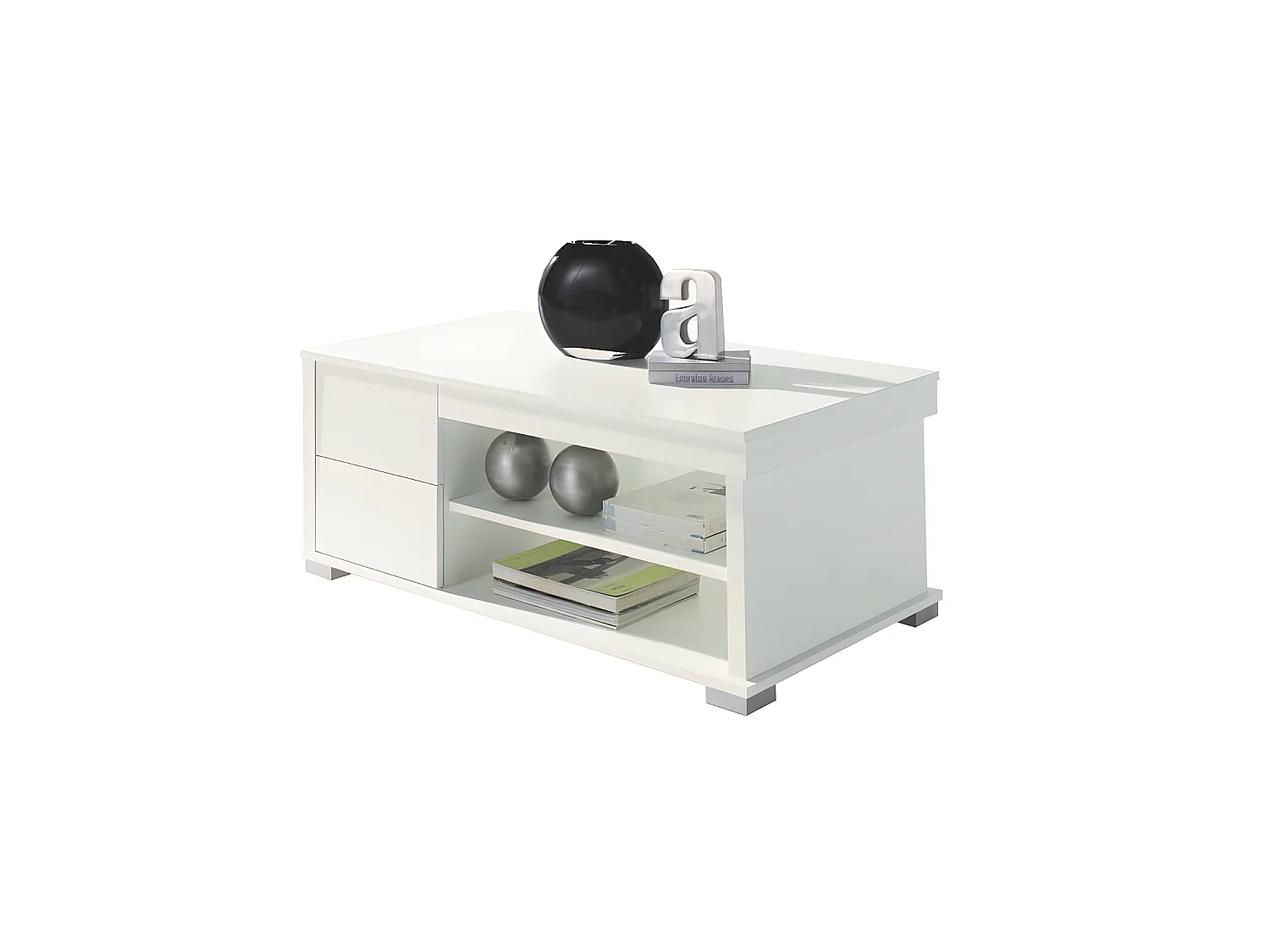 Table basse blanche relevable 4 tiroirs - NESE