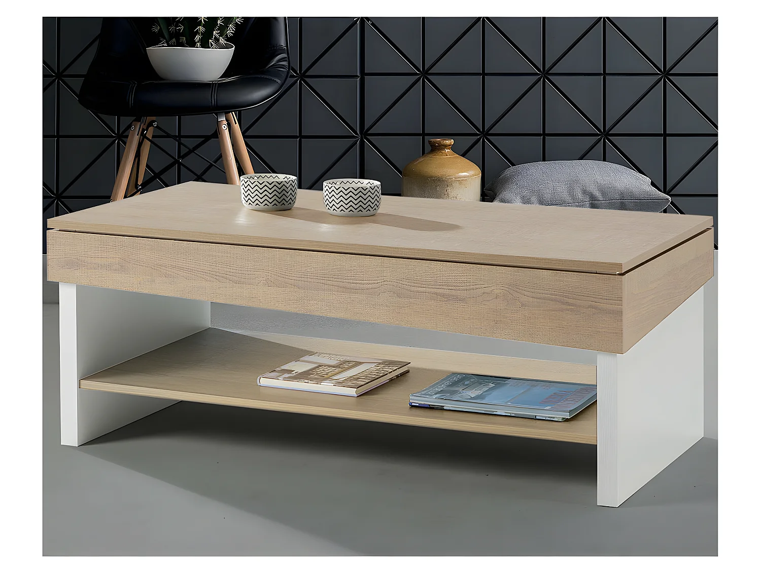 Table basse relevable Chêne blond/Bois blanc - BERLIOSE