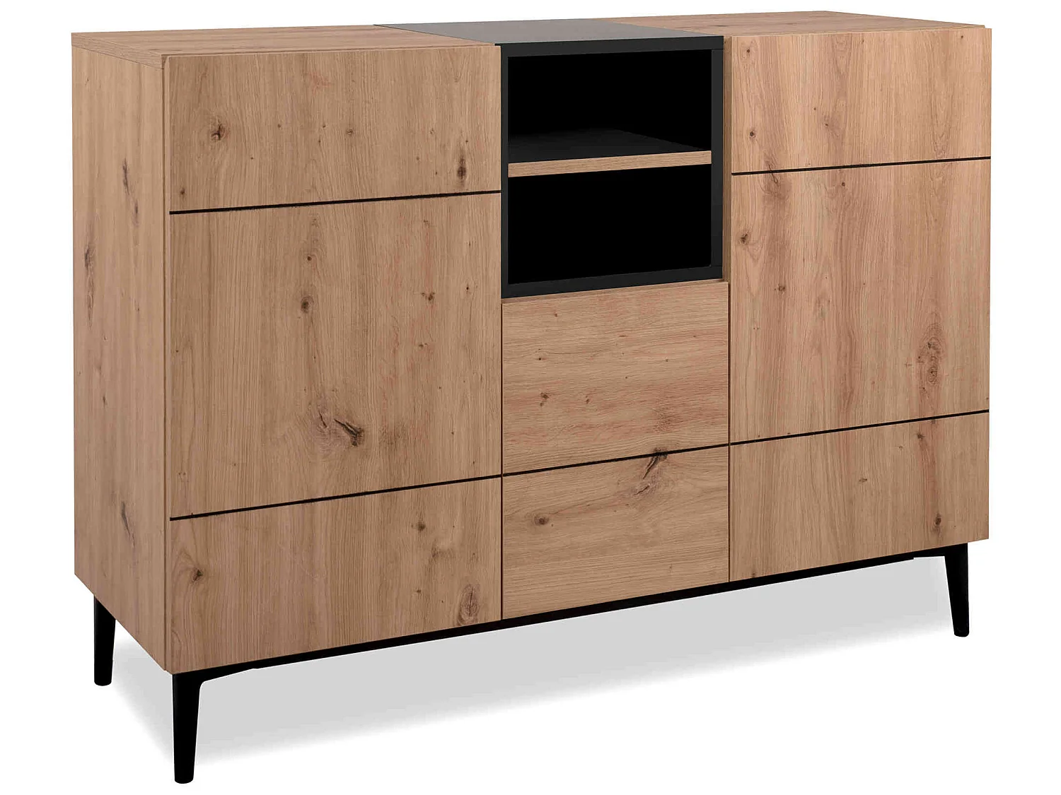 Commode 1 niche 3 portes imitation chêne artisan et noir - CO7075-2