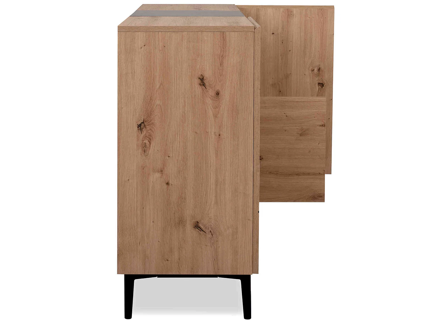 Commode 1 niche 3 portes imitation chêne artisan et noir - CO7075-2