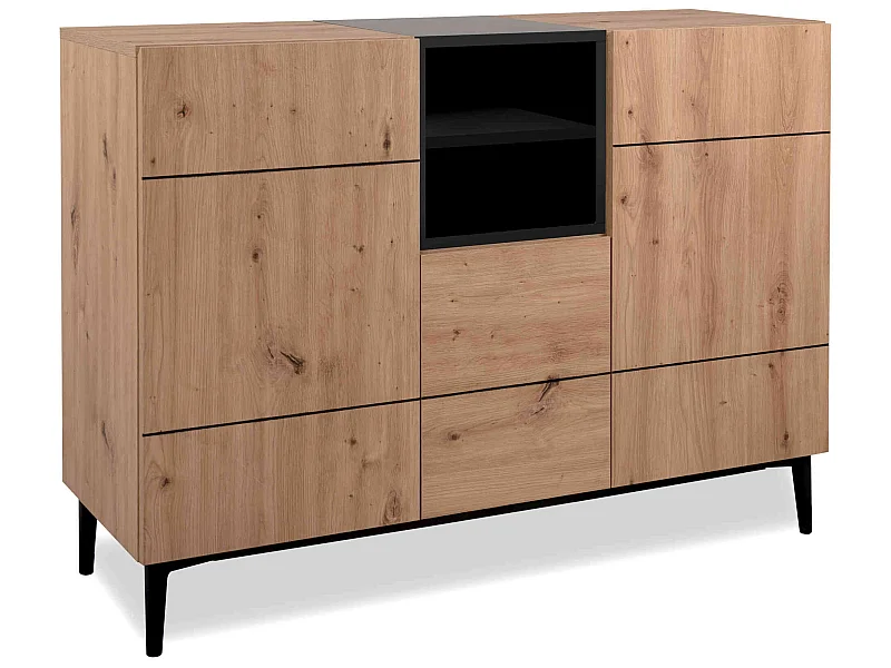 Commode 1 niche 3 portes imitation chêne artisan et noir - CO7075-2