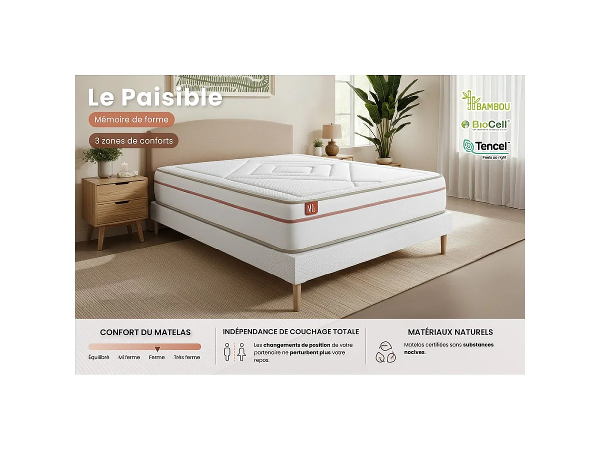 Matelas LE PAISIBLE 160x200cm Mémoire de forme BioVisco - Ep. 24cm