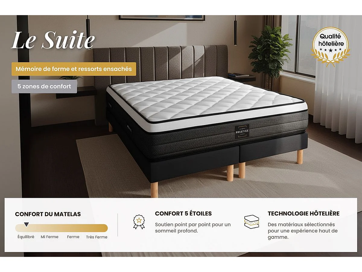 Matelas Suite 160x200 Ressorts ensachés, mémoire de forme 5 zones