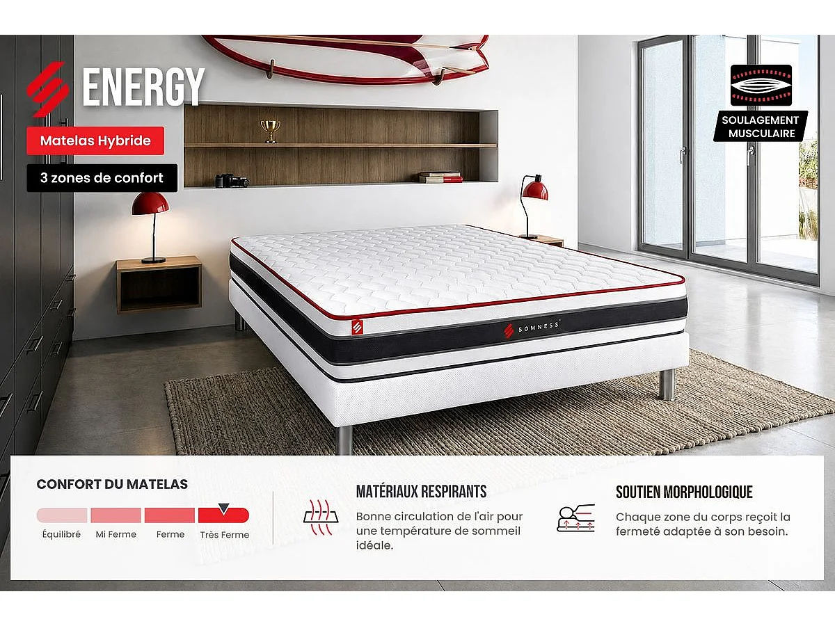 Matelas ENERGY ressorts ensachés et mémoire de forme 160x200