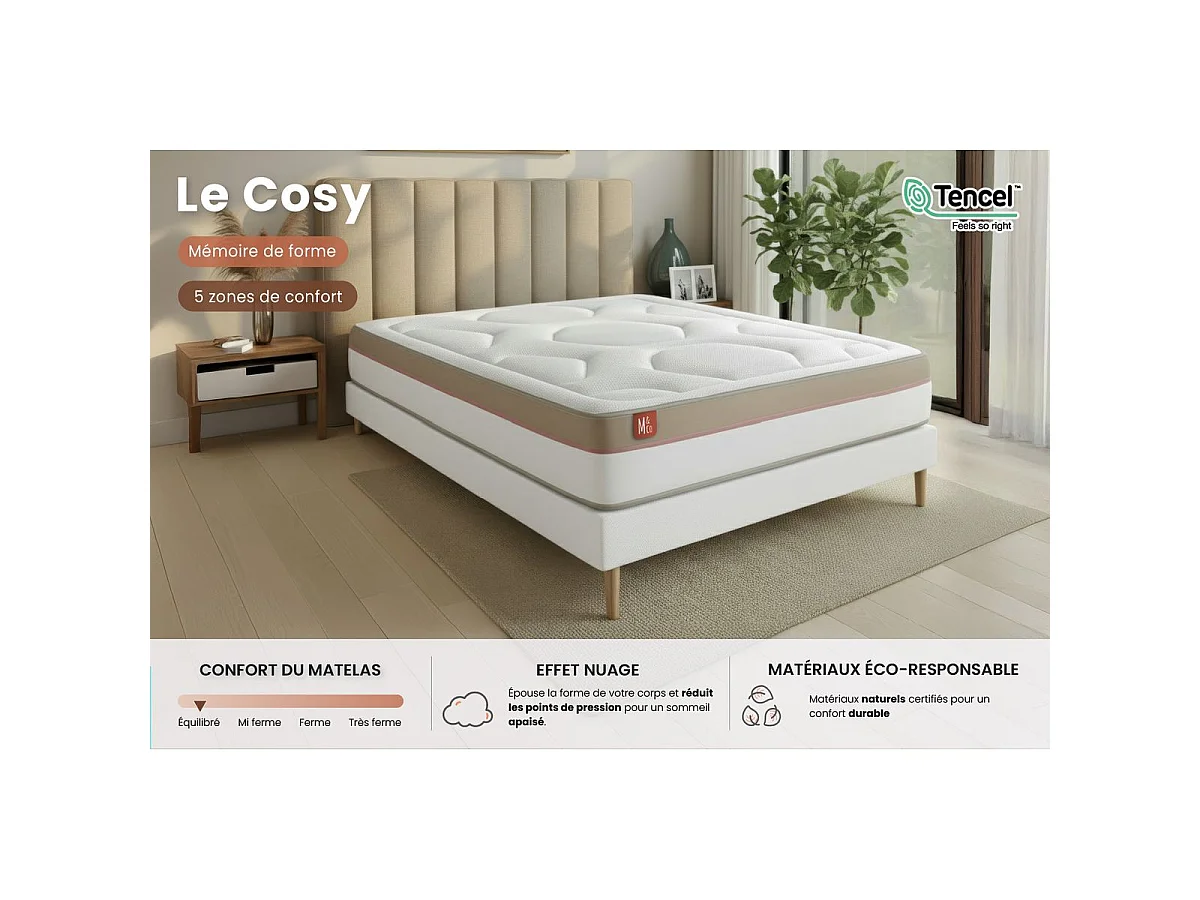 Matelas LE COSY 200x200cm Mémoire de forme 7 zones de confort - Ep. 30cm