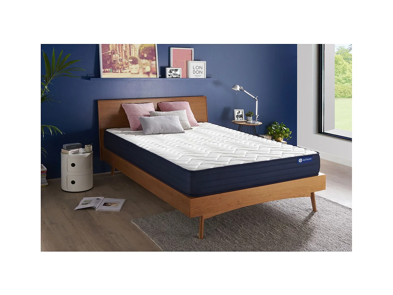 ACTISOM Matelas 200x200 Ressorts ensachés et Mémoire de forme 5zones de confort